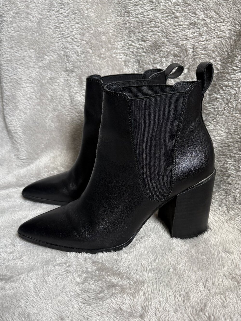 Steve Madden Knoxi Black Leather Pointed Toe Booties Women’s Size 9 Block Heel